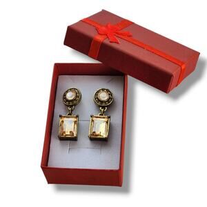 Heidi Daus Topaz Emerald Cut Crystal Champagne Post Earrings New Statement